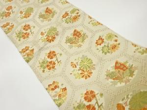 亀甲に蝶・花々模様織出し袋帯